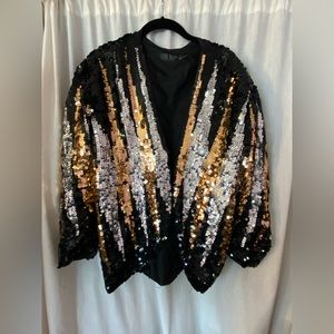 Full Sequined Jacket Black Rose Gold & Silver 3/4 Sleeve Size Woman’s Medium